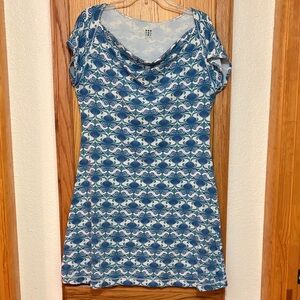 Title Nine Majestic Cowl Blue White Print Athletic Dress